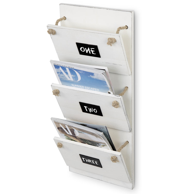 Wall 3-Slot Mounted Wood Organiser with Mail Storage, White