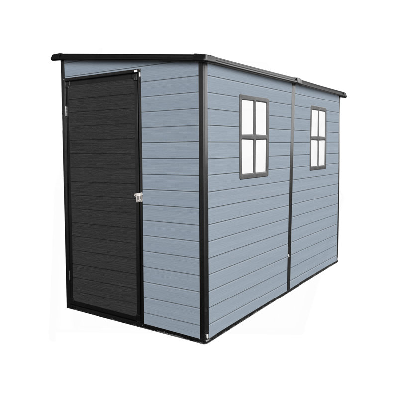 Remise de jardin en résine 4 x 8 pi avec plancher et 2 fenêtres, remise en plastique pour patio avec porte verrouillable pour outils de jardin, vélos, poubelles, gris et noir