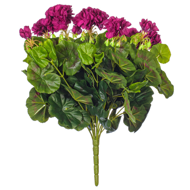 Artificial Polyester Geranium Bush, Purple, 17.5" H x 12" W x 12" D