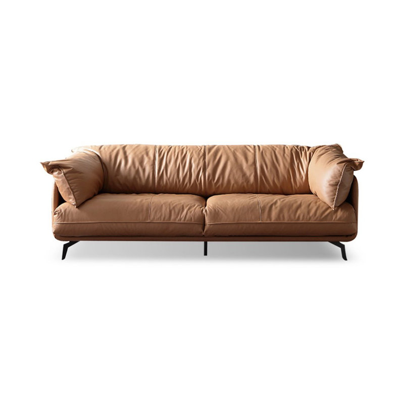 Causeuse coussin orange en cuir véritable, H 32,68 po x l 86,61 po x P 37,8 po