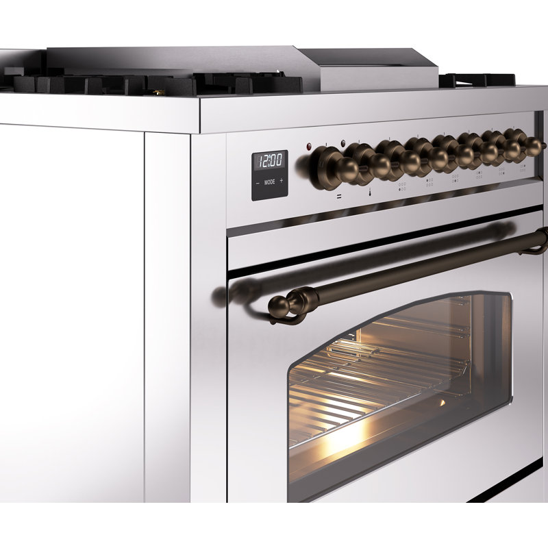 ILVE Nostalgie II 36 Dual Fuel Range, knobs, Stainless Steel/Bronze, Natural Gas