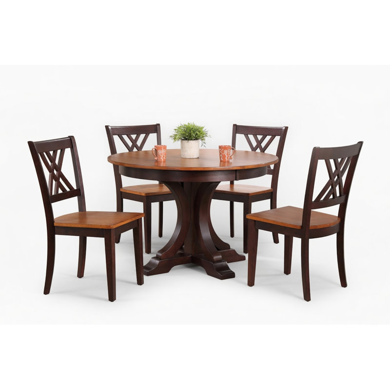 Fretwell 5 - Piece Round Extendable Solid Wood Dining Set With 18" Gear Driven Takeout Leaf (seats 4-6 people)