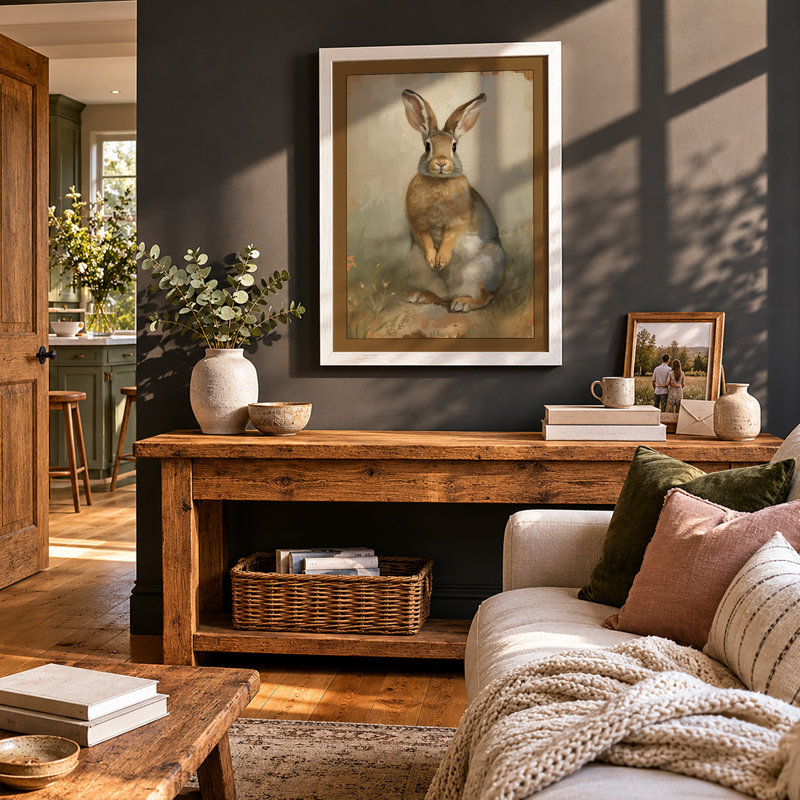 Watchful Hare Boho - Framed Print, A1 - 84.1 x 59.4 cm, White