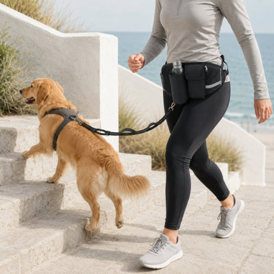 Hands-Free Dog Walking Waist Bag with Leash, Multifunction Pet Running Belt for Jogging, Training, Fitness, and Outdoor Walking