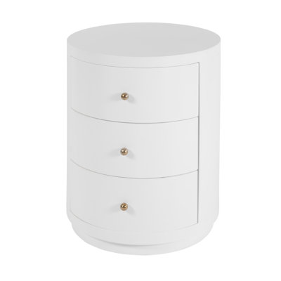 Table de bout ronde à 3 tiroirs en bois blanc l 22 po Celine