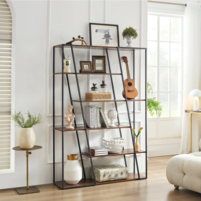 Farmhouse Long Wide Open Horizontal Bookcase, Modern Large Vintage Etagere for Home Office Bedroom Living Room