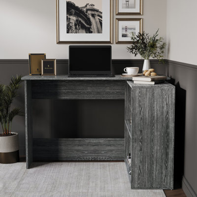 Bureau d'écriture en L gris foncé avec cabinet de 47 po