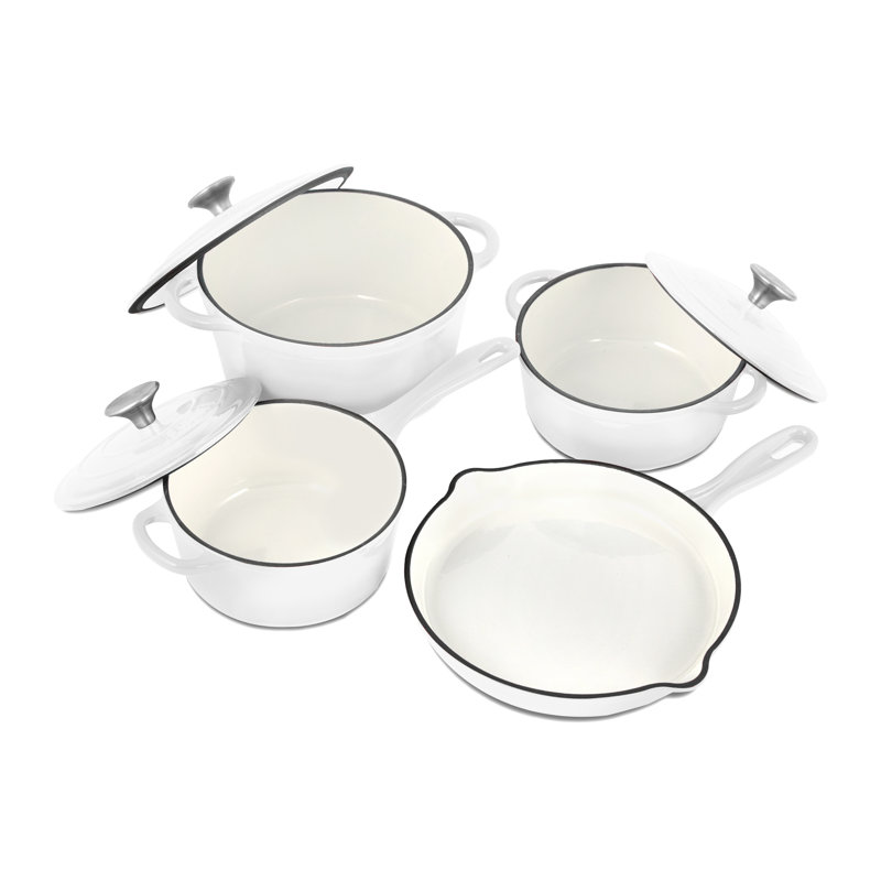White Enameled Cast Iron 7-Piece Nonstick Cookware Set