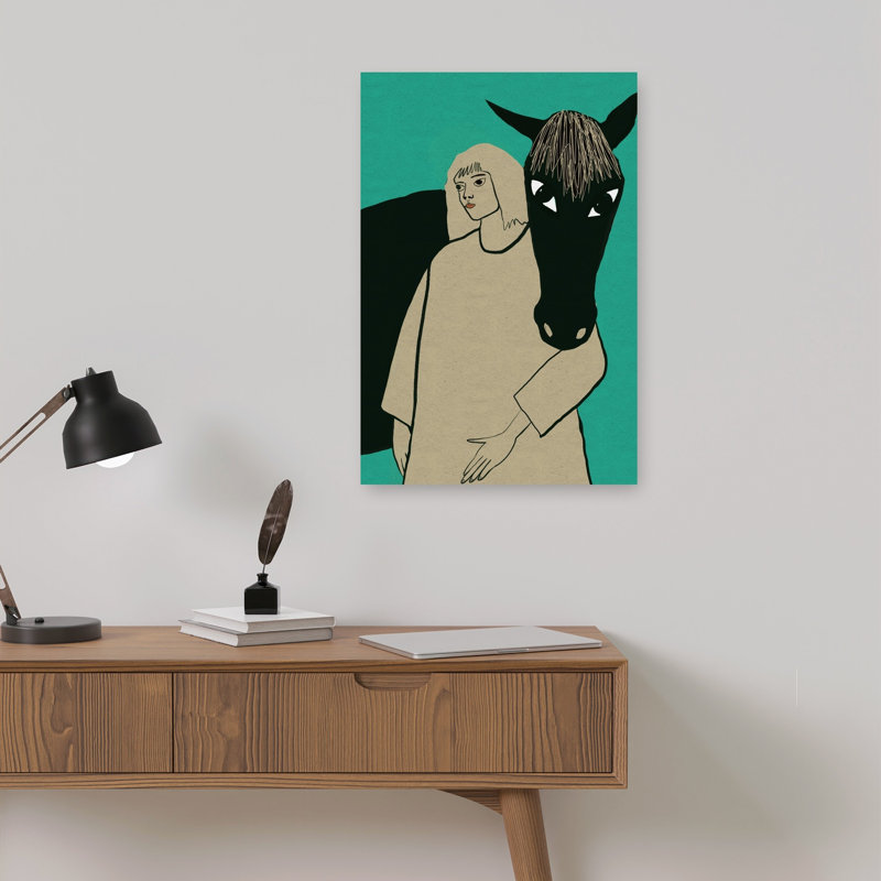 «Woman and Her Horse», art mural abstrait minimaliste moderne