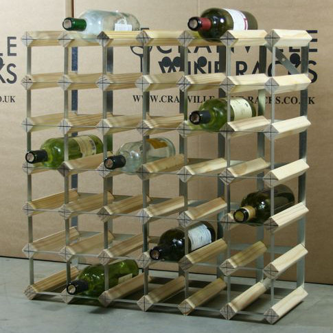 Liddle 42 Bottle Floor Wine Bottle Rack, Natural Pine / Galvanised Steel