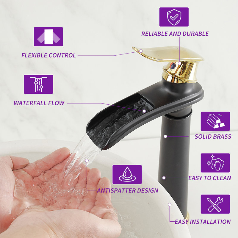 Single-handle Bathroom Faucet with Drain Assembly, Gold/Black