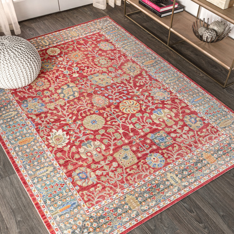 Stgermain Flower and Vine Burgundy Rug, Rectangle 5'3" x 7'7"