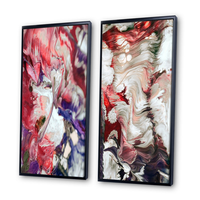 «Beautiful Mixed Abstract Fluid», ensemble de 2 peintures sur toiles, H 20 po x l 24 po x P 1 po, Cadre flottant noir