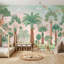 Papier peint paysage tropical, palmiers, aquarelle, illustration murale amovible-133384844-133384841