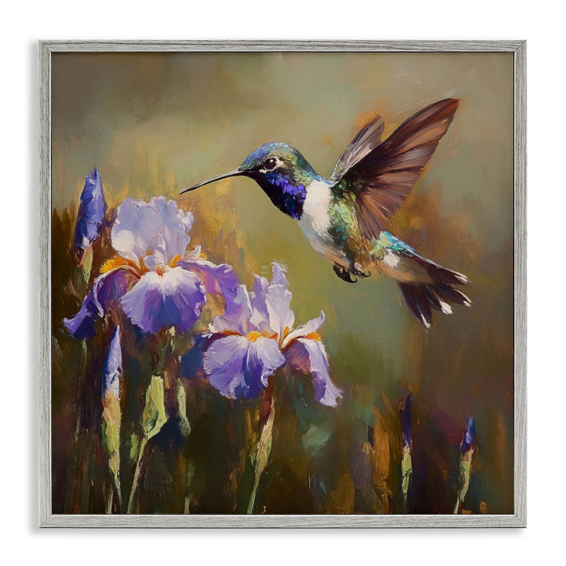 Colibri et iris mauves, estampe numérique, conception de Tina LeCour, H 17 po x l 17 po, Estampe numérique Farmhouse