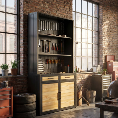 Armoire de rangement pour outils en bois massif Amald