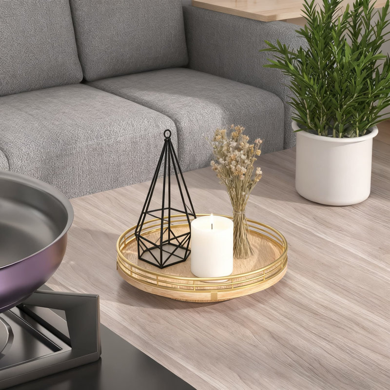 Wood Rotating Turntable Tray For Bathroom Vanity, Kitchen Countertop, And Office Desk Organizer, Gold