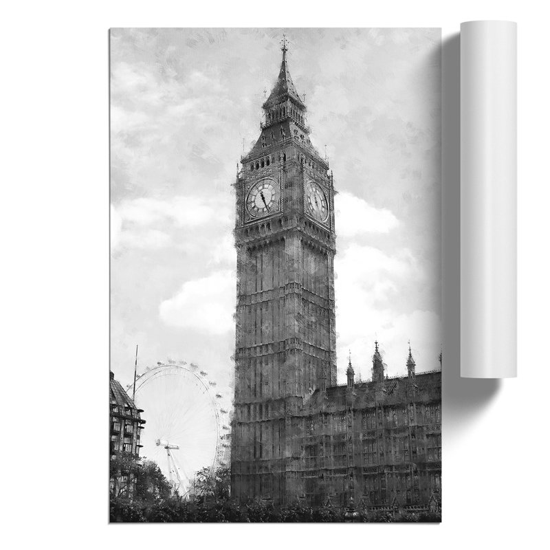 Big Ben and the London Eye Painting - Frameless Print, 59cm H x 42cm W x 0.1cm D