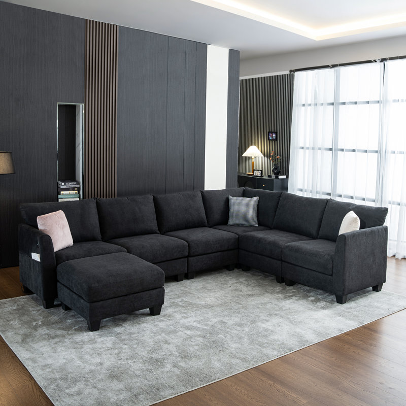 Amold 122.8 '' Large Sectional Couch,L-Shaped Modular Sectional Sofa Corner Couch,Living Room Cloud Couch With Ottoman Storage And USB