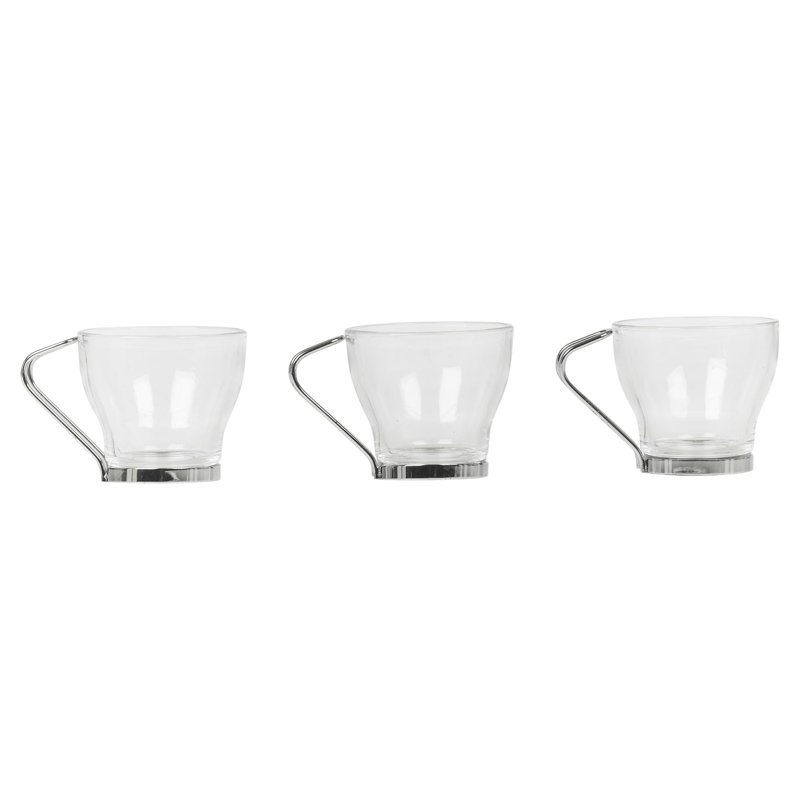 80ml Glass Espresso Cups w/ Metal Handle Clear Stackable Coffee Drinkware, 12