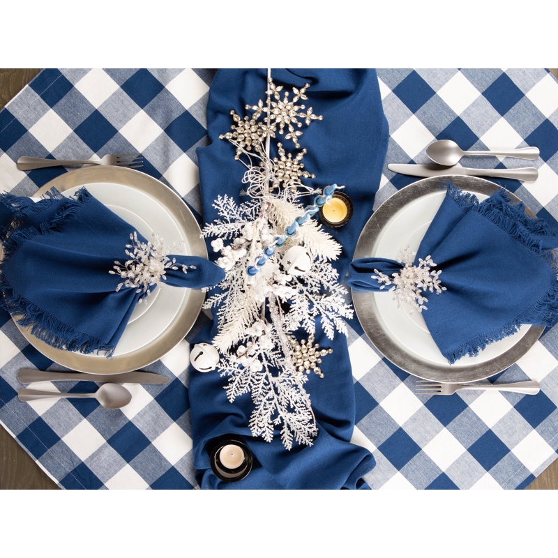 Myrtice 100% Cotton Round Tablecloth, Gingham, Navy