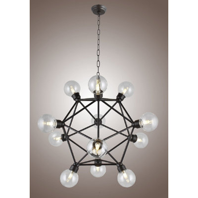 Lustre industriel en polyèdre en forme d'étoile de 24 pouces à 12 lumières McLemorre McLemorre