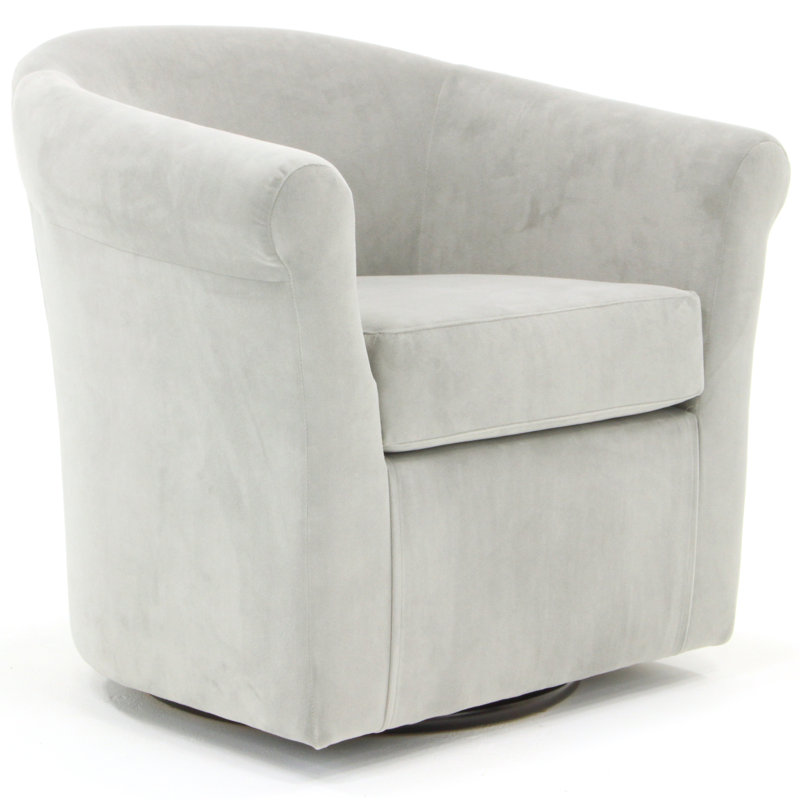 Anstett Upholstered Swivel Barrel Chair, Gray Performance Microsuede