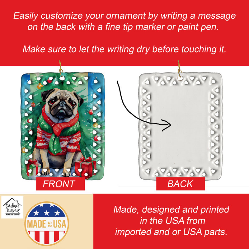 Ornement en porcelaine de Noël carlin, Pug 3594