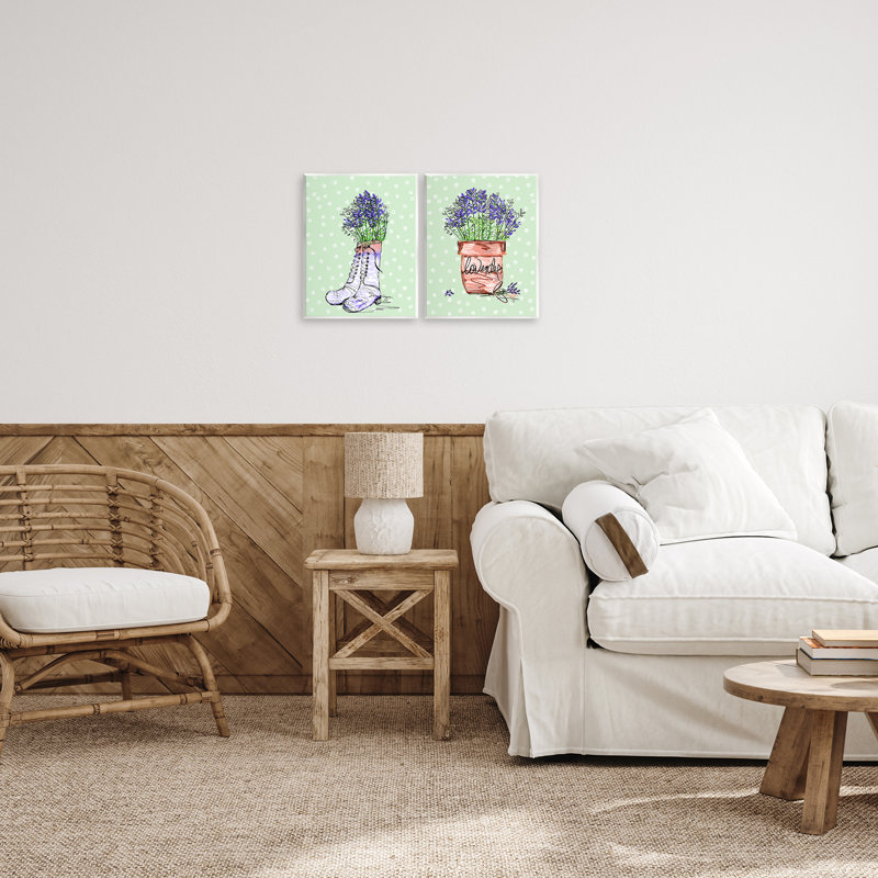 Ensemble de 2 plaques murales lavande avec herbes et bottes, design par Susan Lugar