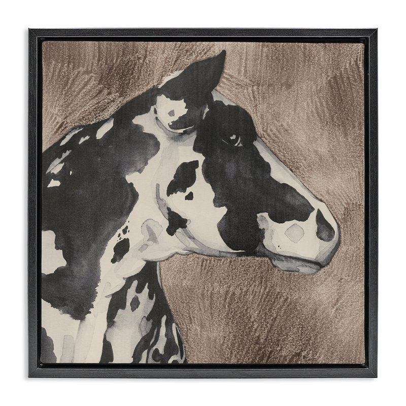 «Rustic Cow Looking Right», art mural sur toile par Grace Popp, Cadre flottant noir de jais, H 25 po x l 25 po