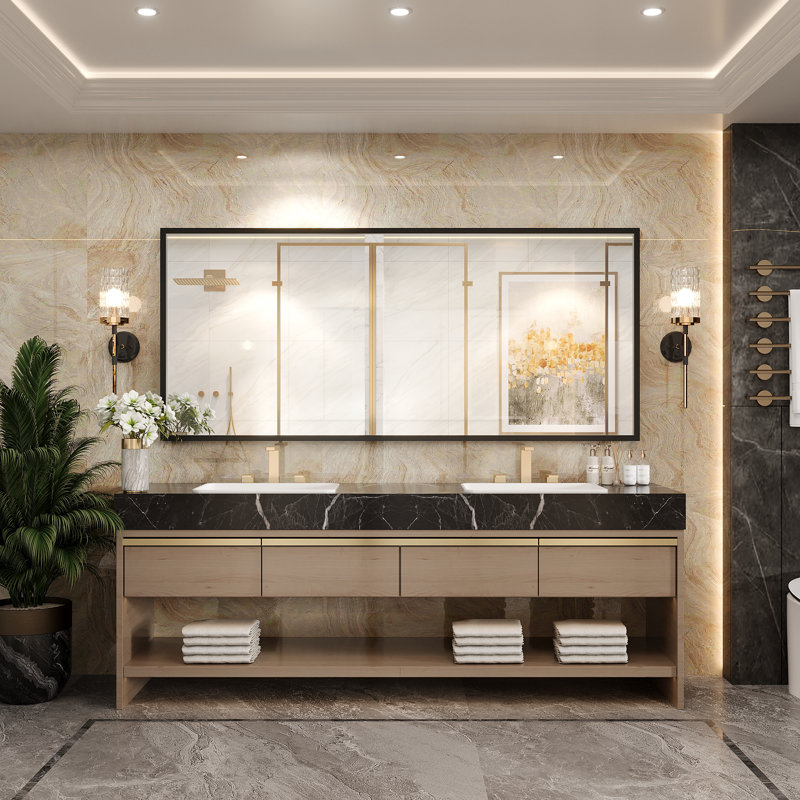 Molly Tempered Glass and Metal  Alloy Square-Corner Framed French Cleat Mounted Wall Bathroom / Vanity Mirror, 72" x 32"