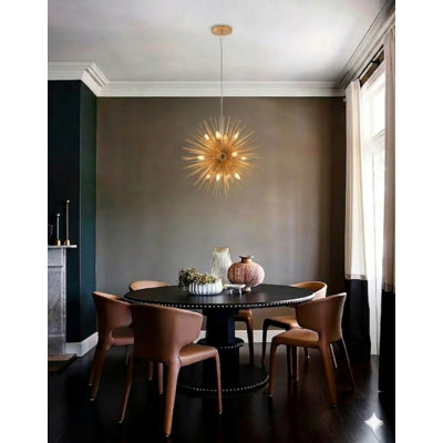 9-Light Brass Iron Chandelier With Aluminum Rods