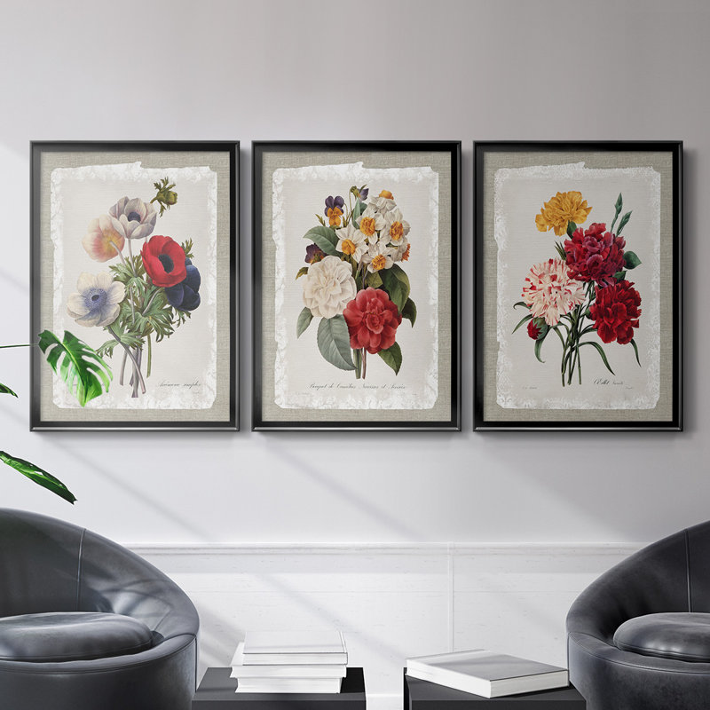 Botanical Bouquet Anemone, toile encadrée de qualité supérieure - prête à être accrochée, Noir