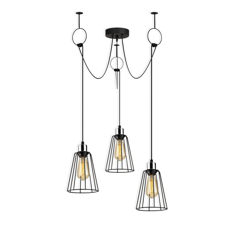 Lustre cage en métal à hauteur réglable 3 lumières
