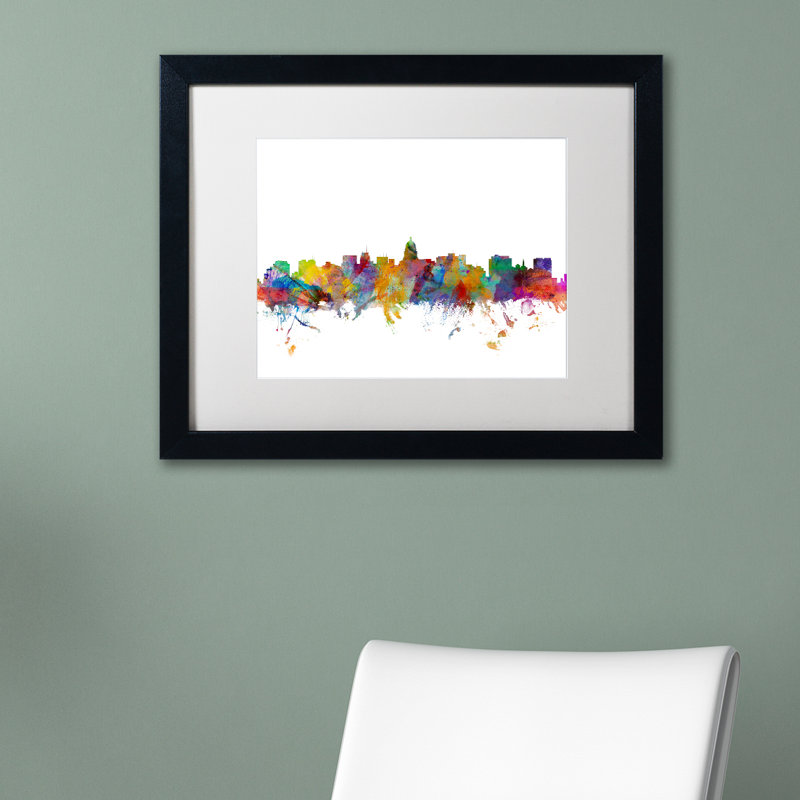 « madison wisconsin », impression encadrée, H 11 po x l 14 po x P 0,5 po, Blanc