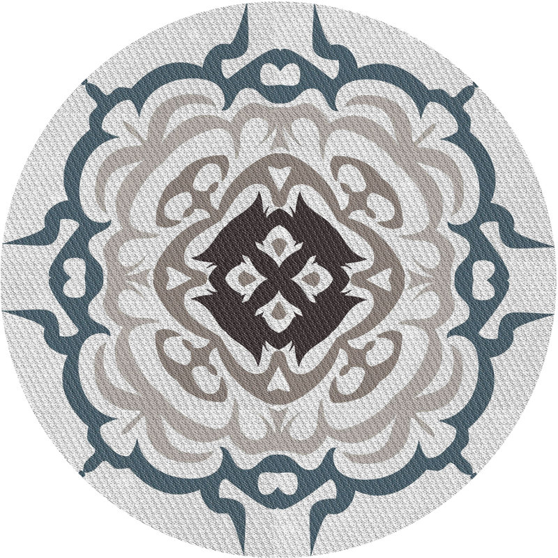 Tapis damassé bleu, Rond 5 pi
