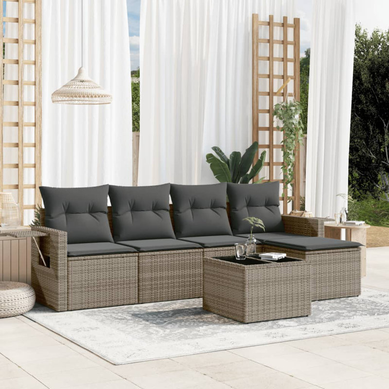 Ensemble de canapé de jardin Vidaxl PE gris rotin, acier, verre trempé, polyester