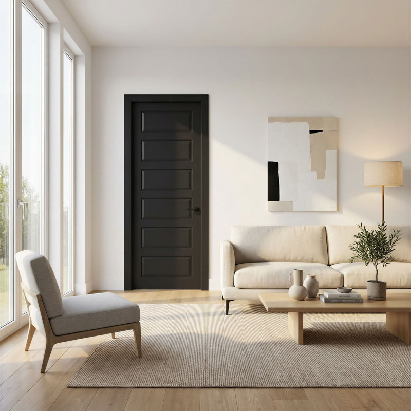 Black Primed 6 Panel Interior Shaker Door Slab Single Regular Panel Bathroom Bedroom Modern Doors Interior Solid French Door 96" x 36"