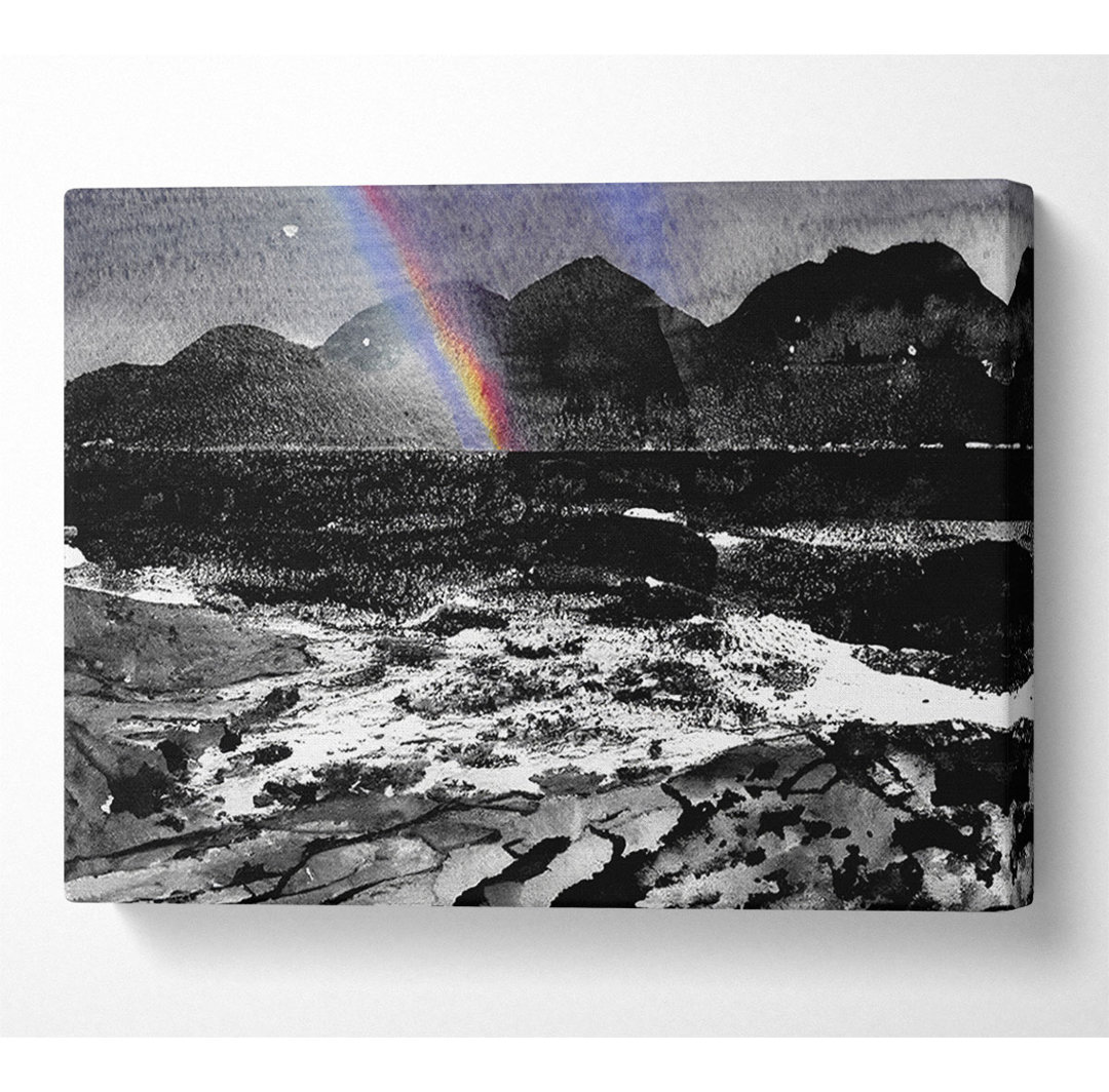 Regenbogen Ozean Berge B N W - Druck