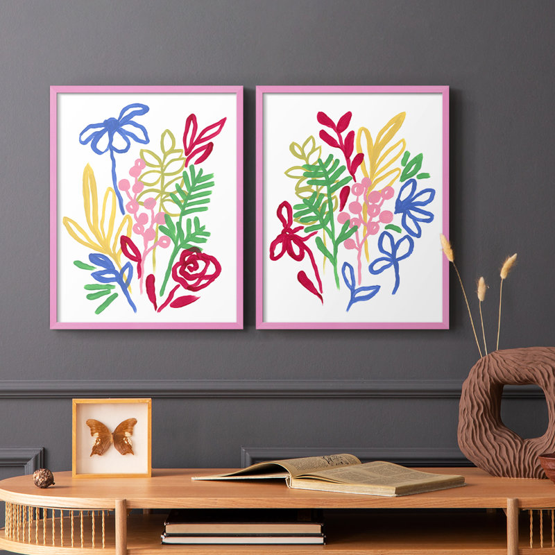 «Bold Brushstroke Blooms I», reproduction encadrée de qualité supérieure - prête à être accrochée - aucun clou requis - aucun clou requis