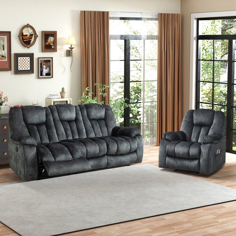 Ensemble de salon inclinable en microsuède 2 pièces Quiteris, Gris anthracite