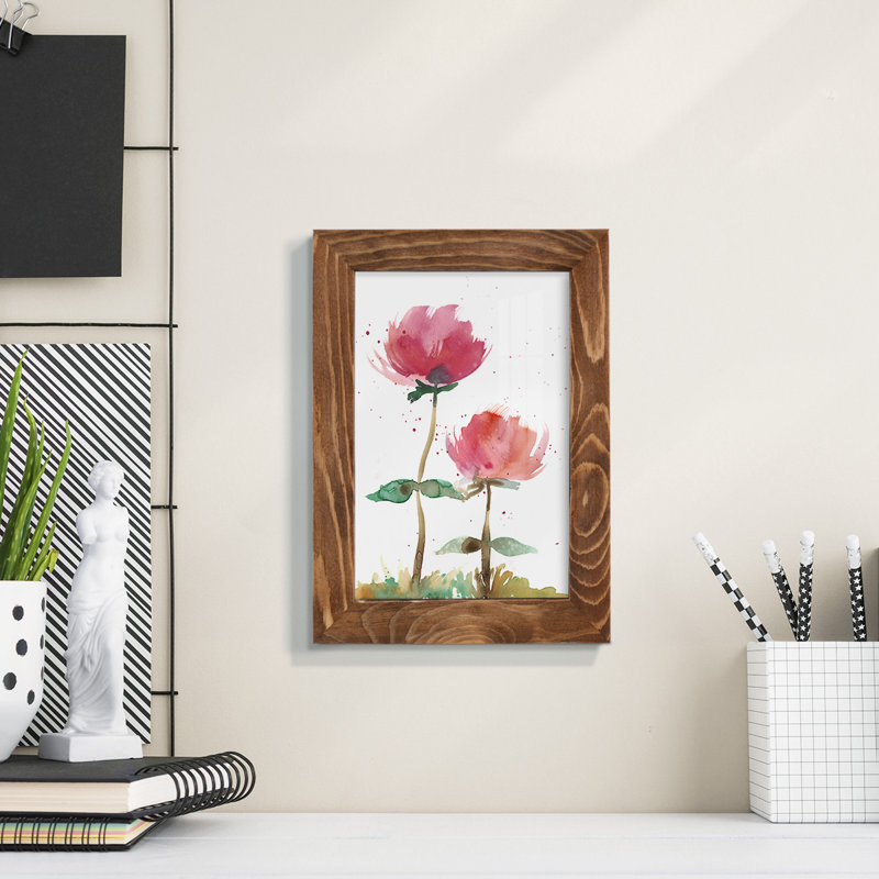 «Pink Fleurs I», impression sur papier, H 9 po x l 7 po x P 1 po, Noyer