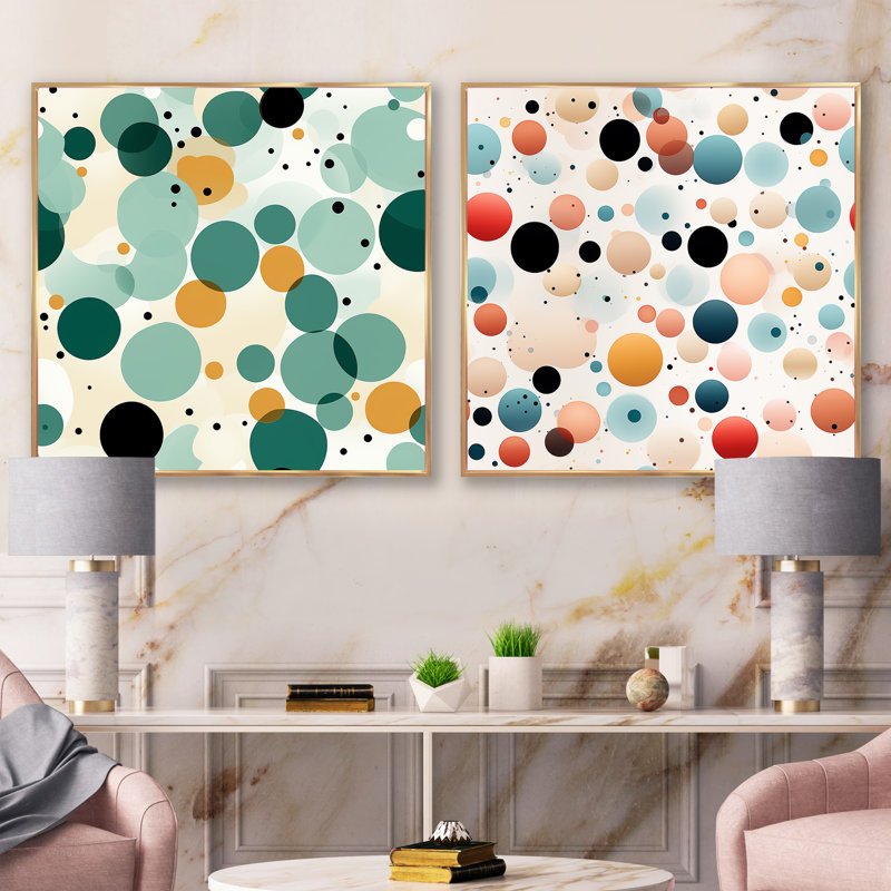 Cogmon - Ensemble de 2 collages de formes carrées abstraites, Cadre flottant doré, H 30 po x l 61 po
