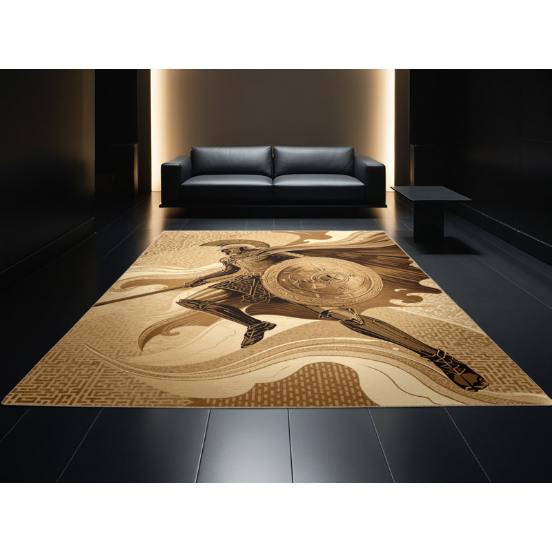 Soft Plush Duque Myrmidon Warrior Classic Oriental Area Rug in Brown – Beige Binding, 4x6