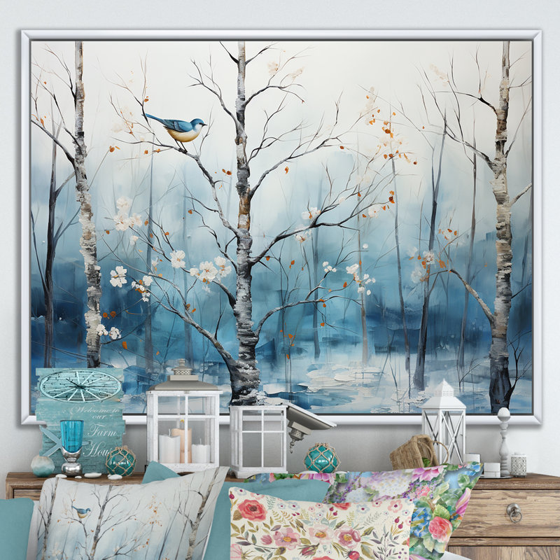 Harmonie hivernale bleue et blanche II, Cadre flottant blanc, 34" H x 44" W