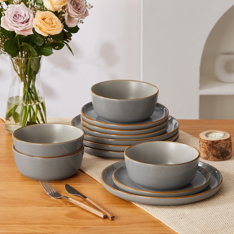 RENIOO Piece Stoneware Dinnerware Set - Service for 4, Gray