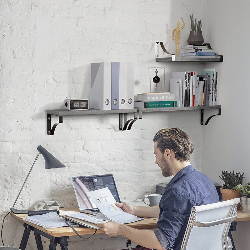 Addiena 3 Piece Paulownia Solid Wood Floating Shelf, Grey