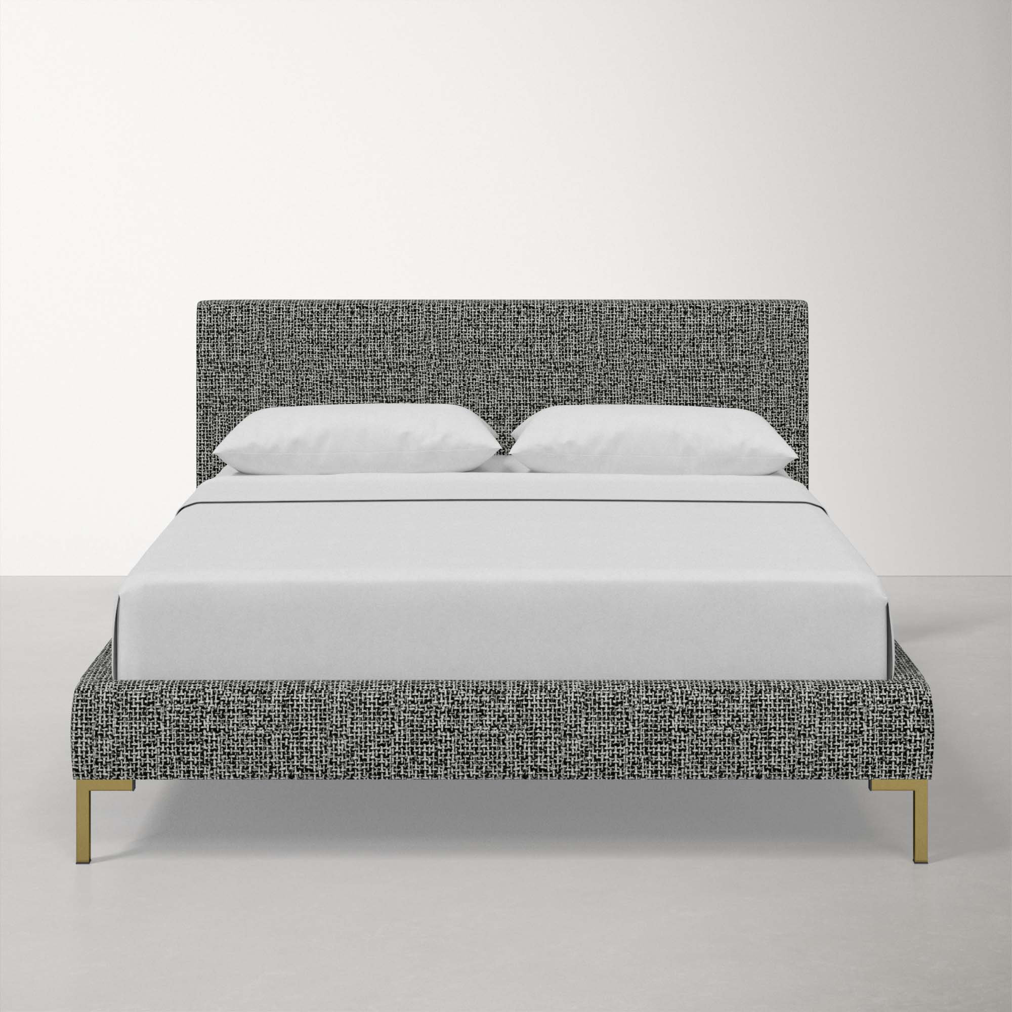 Rand Upholstered Bed, King, Brass, Modern Pepper Tweed