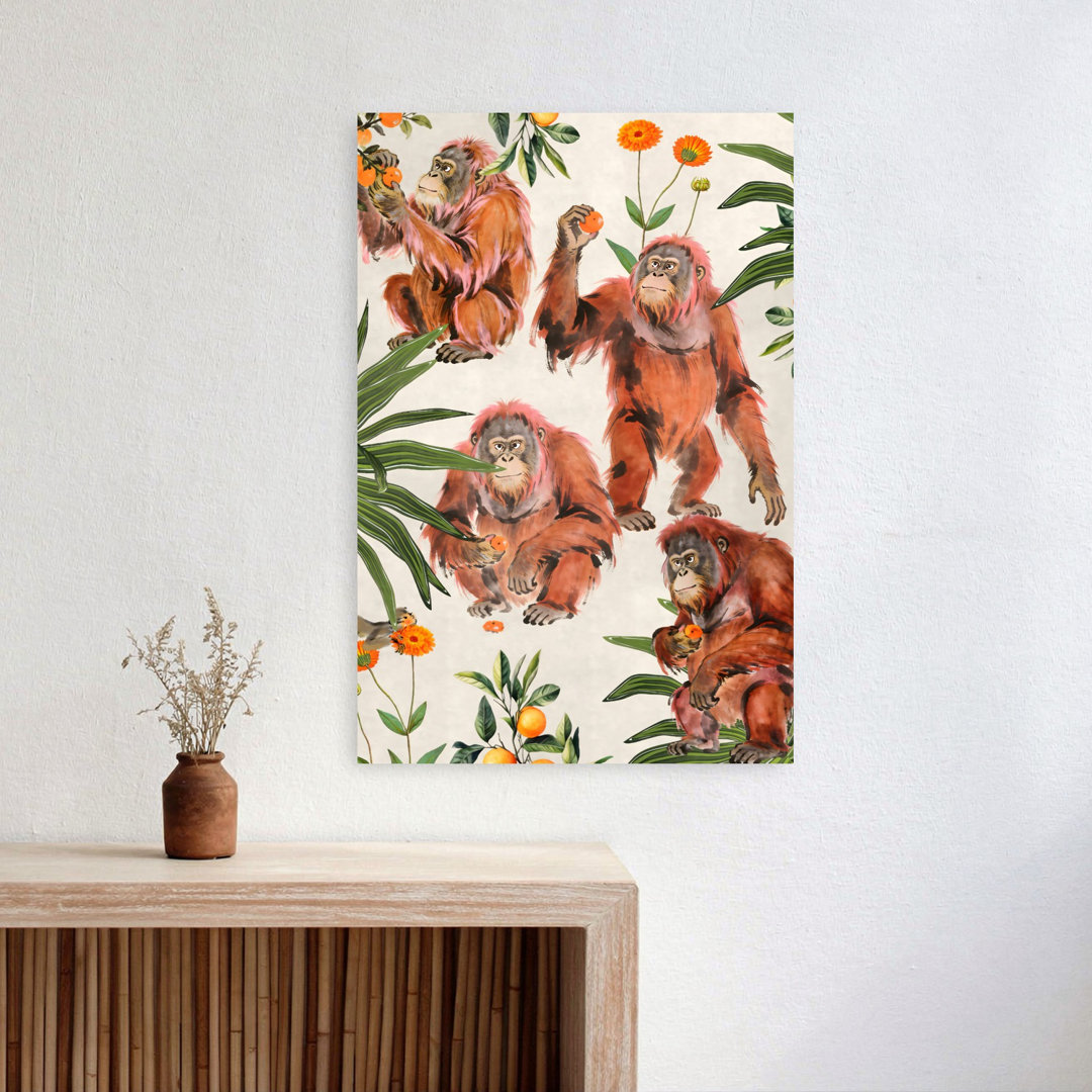 Tropical Orangutans And Oranges Playful Abstract Monkey Fruit Nature Wall Art Print