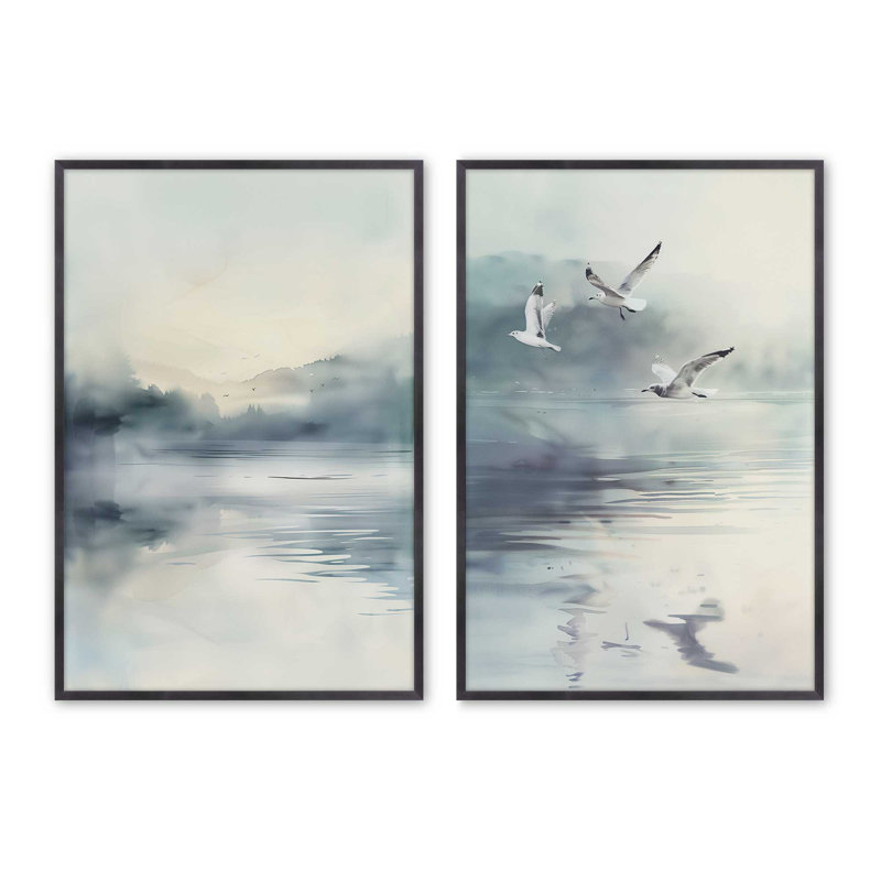 Misty Soar Set of 2 Prints in a Frame, 25.25" H x 38.5" W, Weathered Zinc